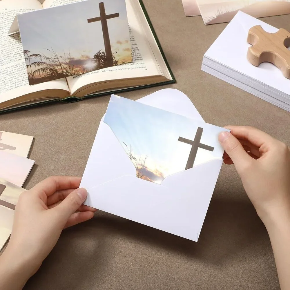 Religious Greeting Cards Set 4x6 with Cross Design Includes Envelopes